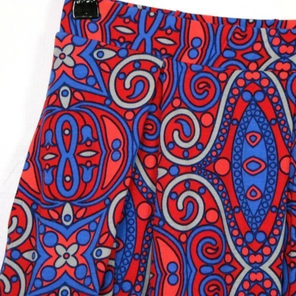 LuLaRoe Madison Pleated A-Line Skirt Red Blue Pockets‎ M Medium